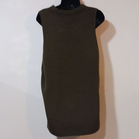 Topshop army green ribbed knit tank top size 10 - Picture 7 of 15